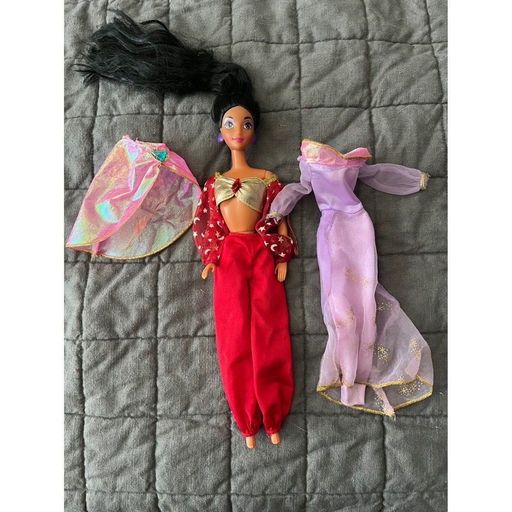 Vintage Disney Aladdin Jasmine Doll Red Outfit Moon Stars Purple Dress Pink Cape